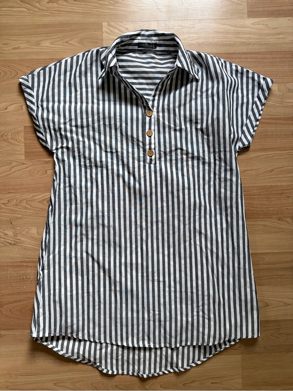 Striped Midi Dress with Collar - Black & White